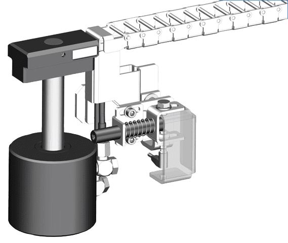 Dettaglio del cilindro a pistone cavo, disponibile con pressioni di 245 bar o 400 bar, con forza massima di bloccaggio di 100 kN
