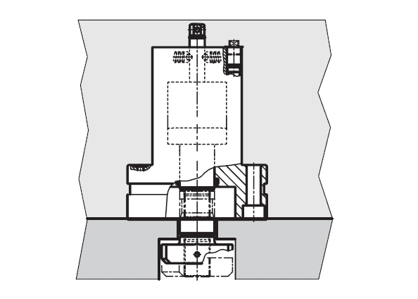 Staffa rotante a scomparsa, montata sullo slittone della pressa
