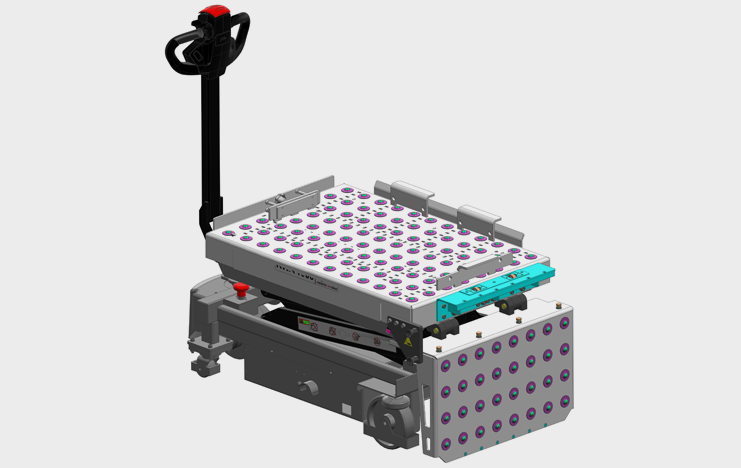 WZ88901_Ponte_Sfere Carrello RW 1000 ELMO dotato di ponte pieghevole e piano con sfere. Il ponte consente di superare ostacoli di fronte alla pressa