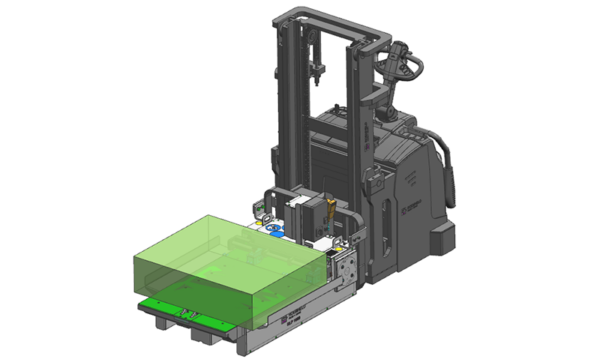 Piastra RLP montata su un carrello AGV, vista prospettica