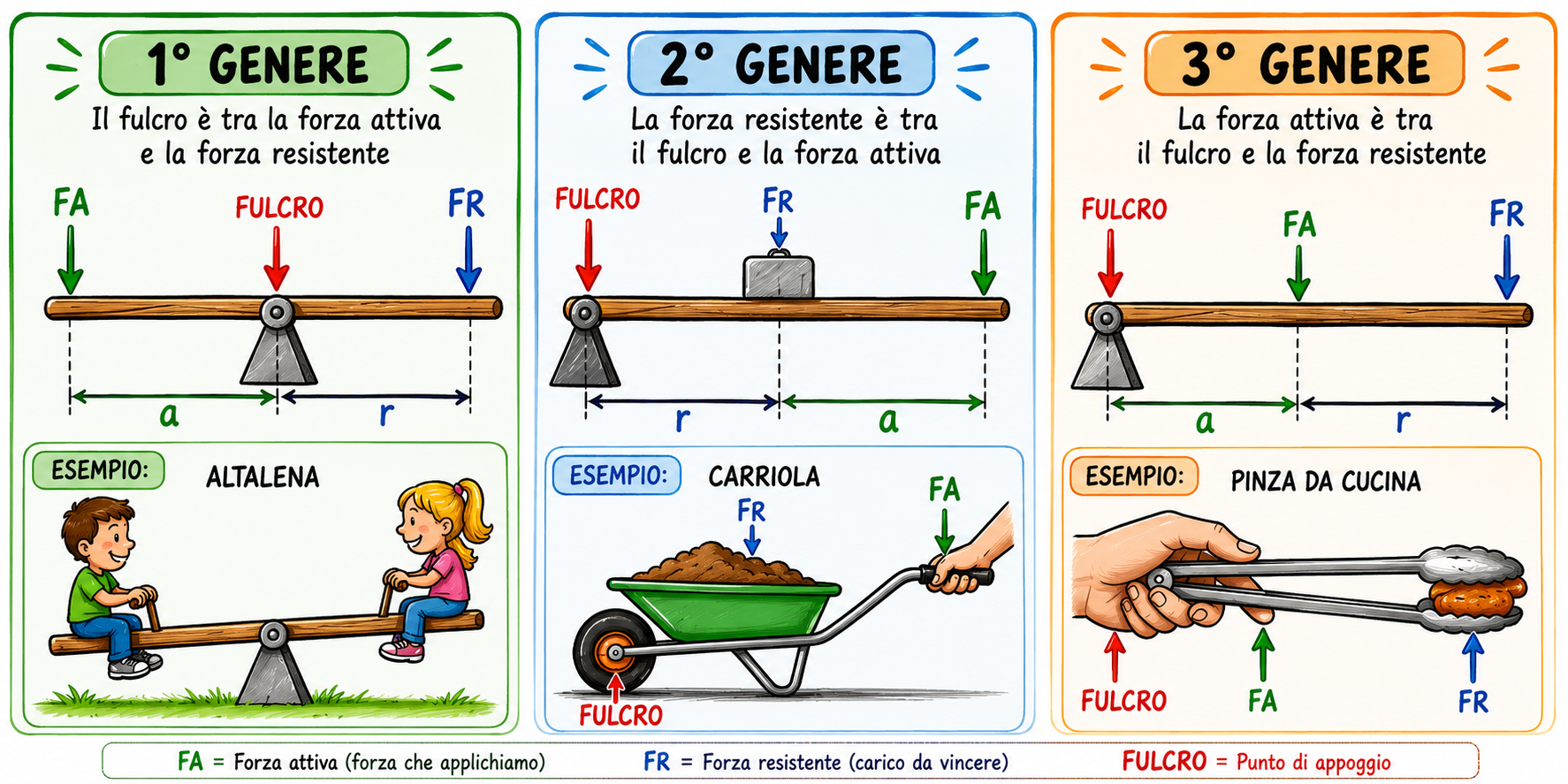Schematizzazione delle tipologie di leve e rappresentazione grafica